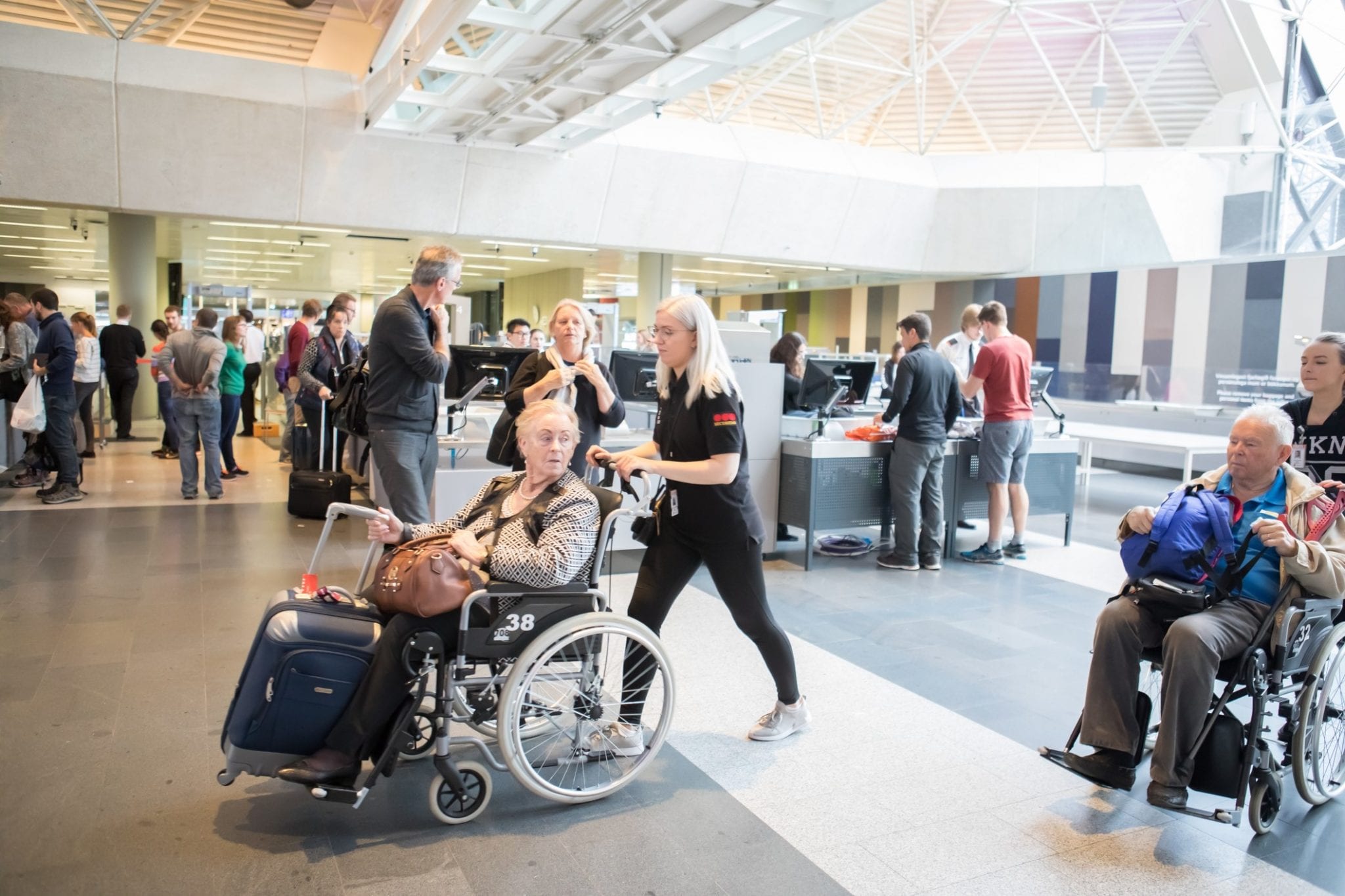 wheelchair travel at busy airport