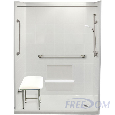 60 by 33 inch Freedom Walk In Showers For Seniors, 4 inch curb, Right drain, 5 pieces for renos
