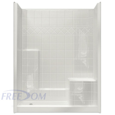 60 by 33 inch Walk In Showers With Seat For Elderly, Right hand molded seat, 4 inch threshold