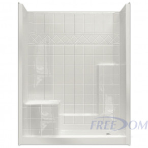 60 by 33 inch Walk In Showers With Bench, Left hand molded seat, 4 inch threshold, 1 piece