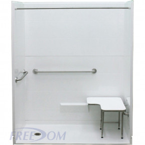 62 by 32 white ADA Compliant Shower, roll in threshold, Left drain, 5 piece for remodel tile pattern