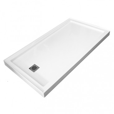 white shower tray easy step angle view left drain