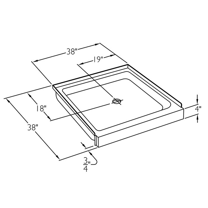 38 x 38 inch Ansi B shower pan drawing