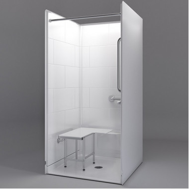 38 by 38 inch white Accessible Shower Enclosure, half inch threshold, center drain, 4 piece for remodeling 38 by 38 inch white Accessible Shower Enclosure, half inch threshold, center drain, 4 piece for remodeling