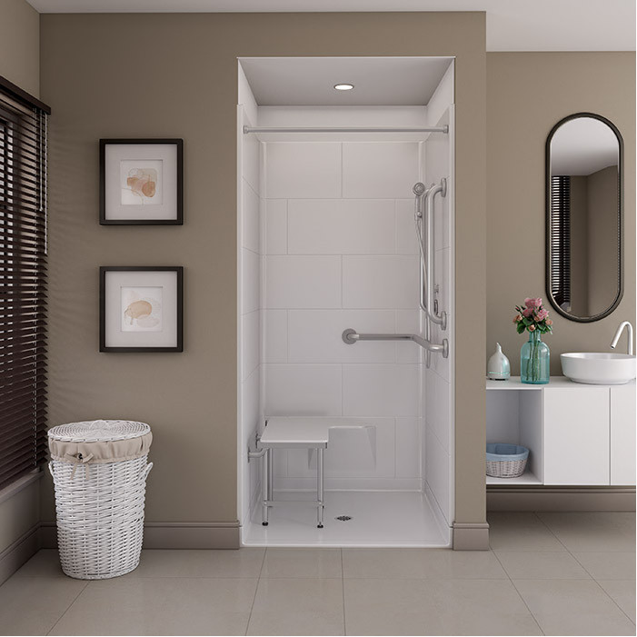 38" x 38" barrier free shower in a room 