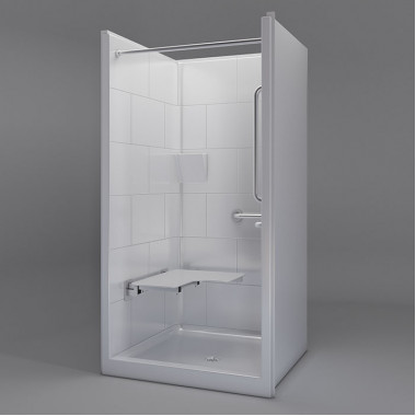 38.5 X 37 inch ANSI Type B shower stall, white, 4 inch threshold, for FHA Fair Housing install