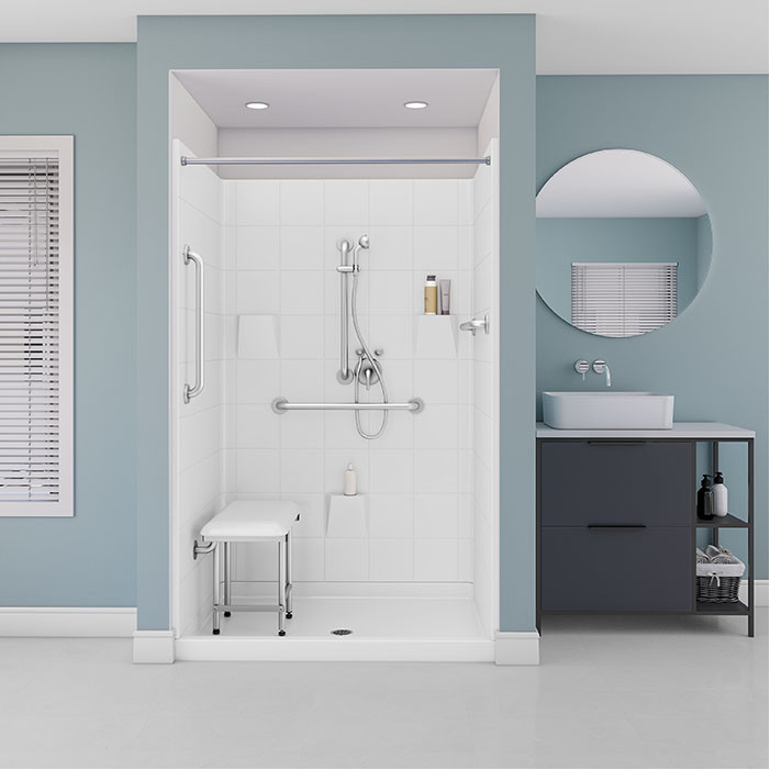 easy step shower stall in a bathroom 