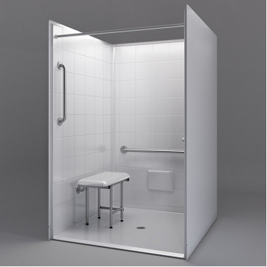 VA shower with ID 48 x 48, white with tile pattern.1 inch threshold. Add folding seat and grab bars VA shower with ID 48 x 48, white with tile pattern.1 inch threshold. Add folding seat and grab bars