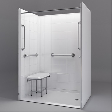 white 54 by 36 inch accessible shower stall, right drain, 1 inch threshold, added shower seat white 54 by 36 inch accessible shower stall, right drain, 1 inch threshold, added shower seat