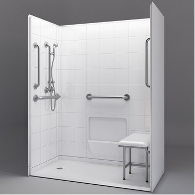 white 60 by 31 inch barrier free showers, 1 inch threshold, Left drain, to replace your bathtub.