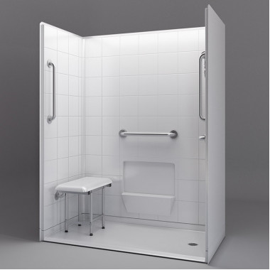 60 x 31 inch handicapped accessible shower stalls, right drain, 1 inch threshold, white tile pattern 60 x 31 inch handicapped accessible shower stalls, right drain, 1 inch threshold, white tile pattern