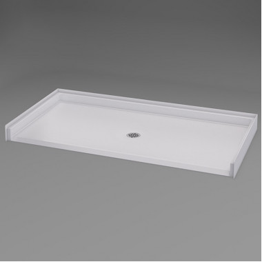 60 x 31 inch Zero Threshold Shower Pan, white, center drain, roll in threshold, textured floor. 