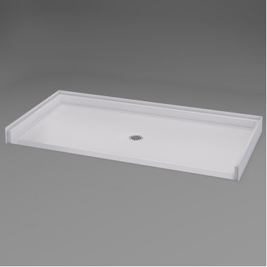 60 x 31 inch Zero Threshold Shower Pan, white, center drain, roll in threshold, textured floor. 60 x 31 inch Zero Threshold Shower Pan, white, center drain, roll in threshold, textured floor.