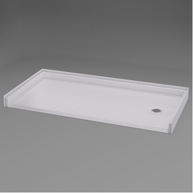 60 x 31 inch Curbless Shower Pan, white, right hand drain, roll in threshold, textured floor. 