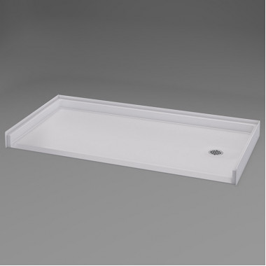 60 x 31 inch Curbless Shower Pan, white, right hand drain, roll in threshold, textured floor. 60 x 31 inch Curbless Shower Pan, white, right hand drain, roll in threshold, textured floor.