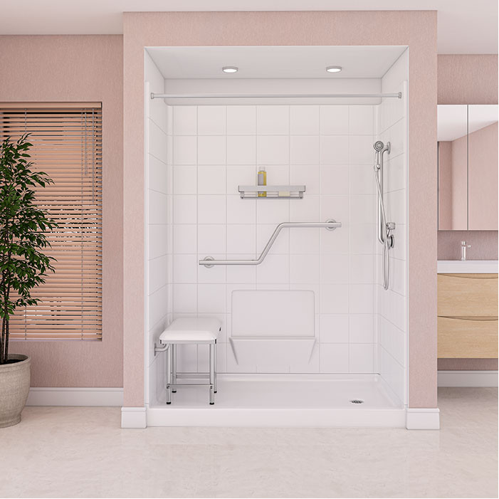 easy step accessible. shower with a right drain