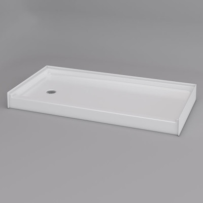 60 x 31 inch Fiberglass Shower Pan, white, left drain, 4 inch threshold, textured floor. 