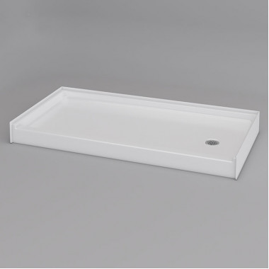 60 x 31 inch Prefabricated Shower Base, white, right drain, 4 inch threshold, textured floor. 60 x 31 inch Prefabricated Shower Base, white, right drain, 4 inch threshold, textured floor.