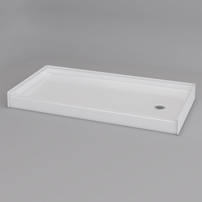 60 x 33 inch Step In Shower Pan, white, right drain, 4 inch threshold, textured floor. 