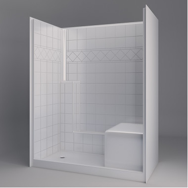 60 by 33 inch Walk In Showers With Seat For Elderly, Right hand molded seat, 4 inch threshold