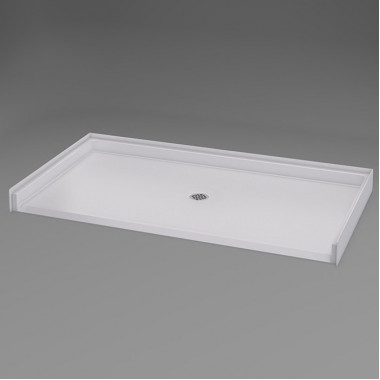 60 x 33 inch Roll In Shower Pan, white, center drain, 3/4 inch threshold, textured floor. 