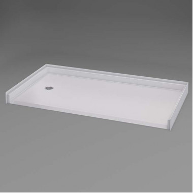 60 x 33 inch Bathtub Replacement Shower Pan, white, left drain, 1 inch threshold, textured floor.