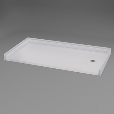 60 x 33 inch No Threshold Shower Pan, white, right hand drain, textured slip-resistant floor. 