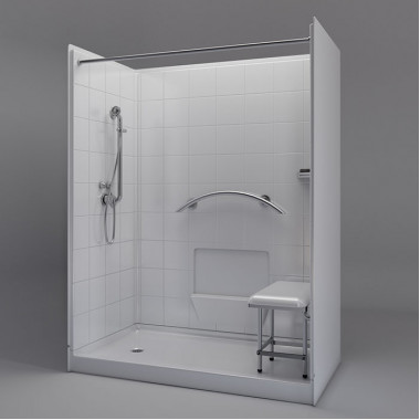 60 by 33 inch white Freedom Step In Showers, 4 inch threshold, left drain, 5 pieces for renos 60 by 33 inch white Freedom Step In Showers, 4 inch threshold, left drain, 5 pieces for renos