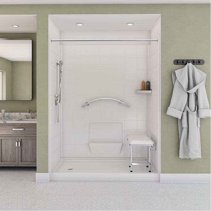 easy step shower with seat and grab bars