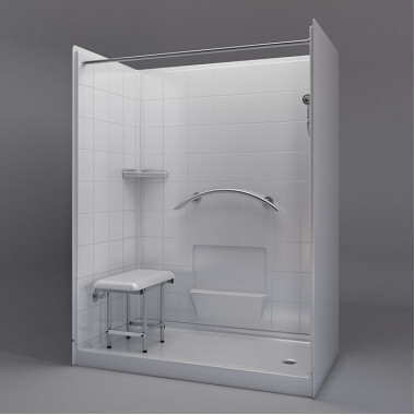 60 by 33 inch Freedom Walk In Showers For Seniors, 4 inch curb, Right drain, 5 pieces for renos 60 by 33 inch Freedom Walk In Showers For Seniors, 4 inch curb, Right drain, 5 pieces for renos