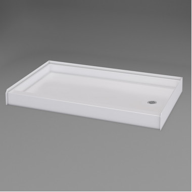60 x 33 inch Step In Shower Pan, white, right drain, 4 inch threshold, textured floor. 60 x 33 inch Step In Shower Pan, white, right drain, 4 inch threshold, textured floor.