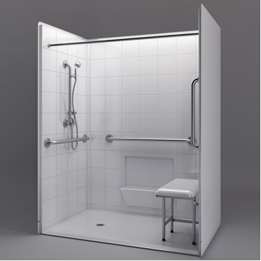 60 by 37 inch white roll in shower stall, 1 inch threshold, left drain, 5 pieces for remodeling 60 by 37 inch white roll in shower stall, 1 inch threshold, left drain, 5 pieces for remodeling