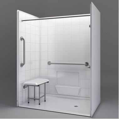 60 by 37 inch white low profile shower stall, 1 inch threshold, right drain, 5 pieces for remodeling 60 by 37 inch white low profile shower stall, 1 inch threshold, right drain, 5 pieces for remodeling
