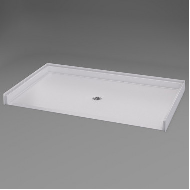 60 x 37 inch Roll In Shower Base, white, center drain, seven eighths inch threshold, textured floor