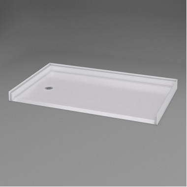 60 x 37 inch Zero Entry Shower Base, white, left drain, roll in threshold, slip-resistant floor