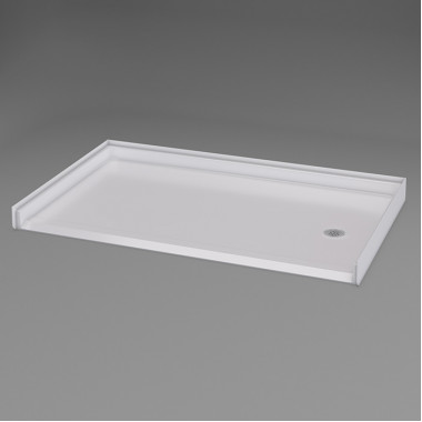 60 x 37 inch Roll In Shower Base, white, Right drain, 1 inch threshold, textured floor
