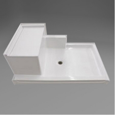 60 x 37 inch Walk In Shower Base, white, Left molded bench, 5 inch threshold, center drain 60 x 37 inch Walk In Shower Base, white, Left molded bench, 5 inch threshold, center drain