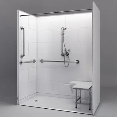 62 by 32 white ADA Compliant Shower, roll in threshold, Left drain, 5 piece for remodel tile pattern