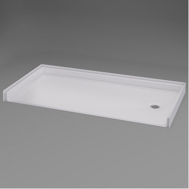 62 by 32 inch ADA Roll In Shower Pan, white, Right drain, roll in threshold. ID 60 x  30 inches