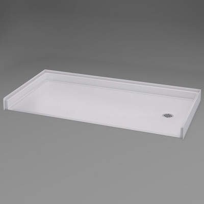 62 by 32 inch ADA Roll In Shower Pan, white, Right drain, roll in threshold. ID 60 x  30 inches