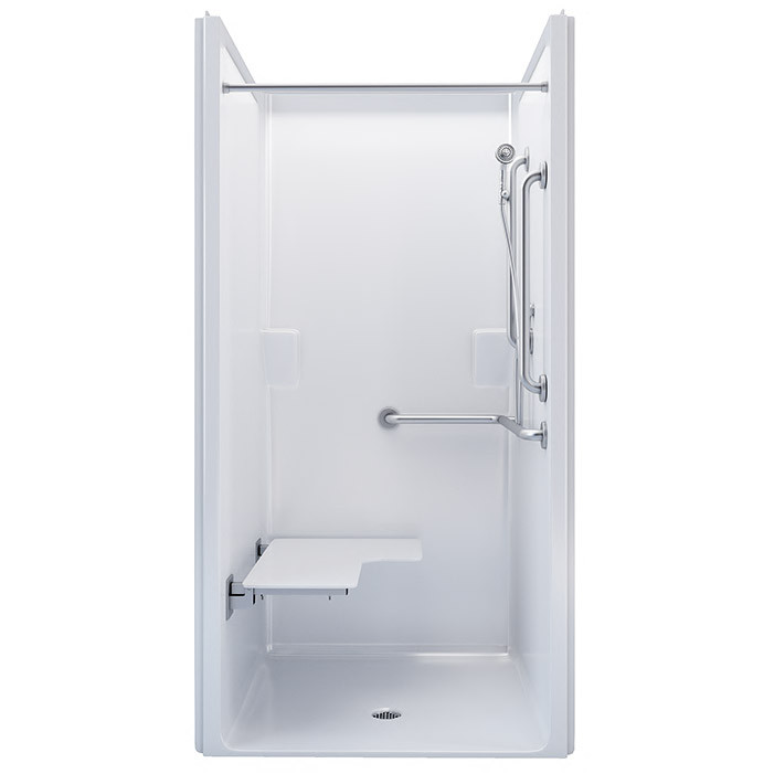 ADA transfer shower stall with ADA compliant accessories