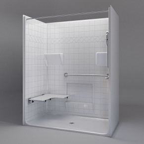 63 x 34 inches Freedom ADA Roll In Shower, LEFT Seat