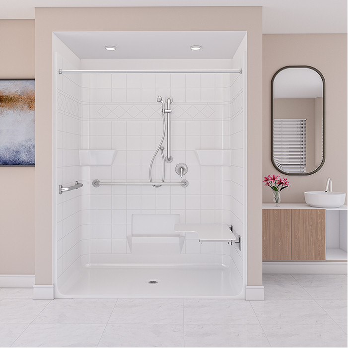 ADA roll in shower stall in a commercial bathroom 