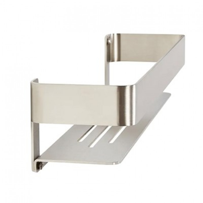 floating shelf with rail side view satin stainless