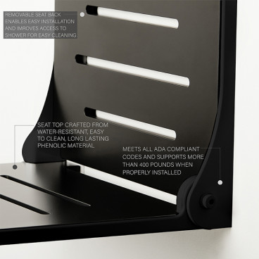 18¾" x 15½" High Back Decorator Shower Seat, Phenolic BLACK