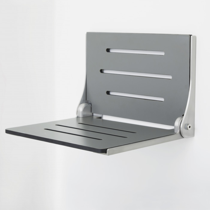 Decorator High Back Folding Shower Chair Grey with silver frame angle