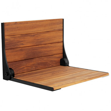 19.25 x 15.5 inch High Back Folding Shower Chair, teak seat and back with black frame, no legs