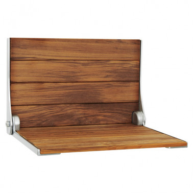 19.25 x 15.5 inch High Back Folding Shower Chair, teak seat and back with silver frame, no legs 19.25 x 15.5 inch High Back Folding Shower Chair, teak seat and back with silver frame, no legs