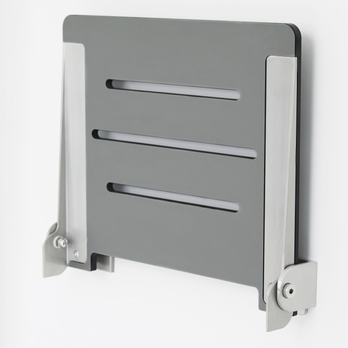 19 x 15 inch Slim Shower Seat, Gray seat with Silver Frame folded up