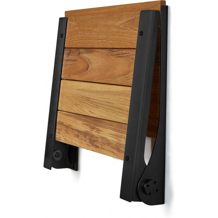 teak wood seat with black frame folded up